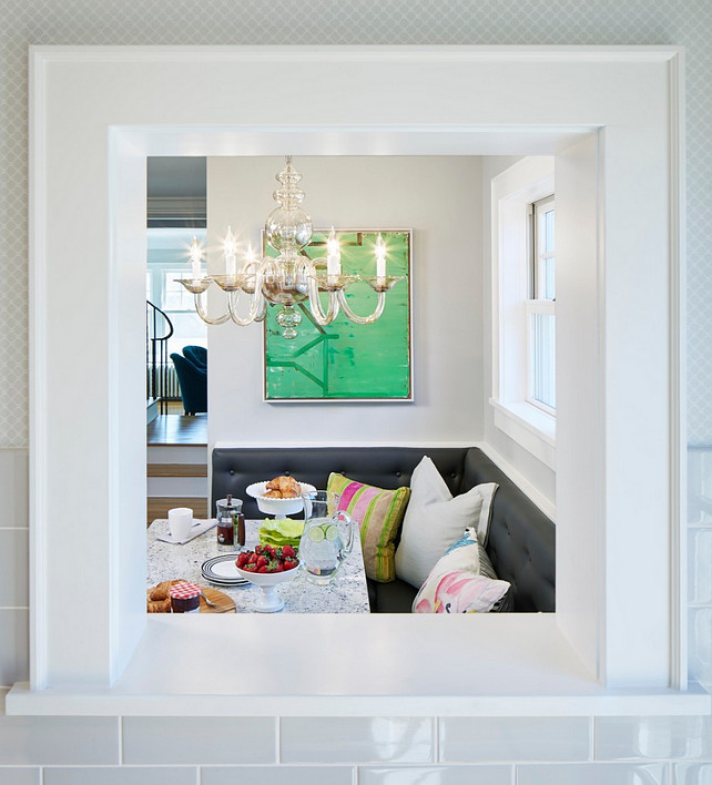 Pass-through window. Indoor Pass-through window. Kitchen to eating nook Pass-through window. #BreakfastNook #Passthroughwindow Martha O'Hara Interiors.