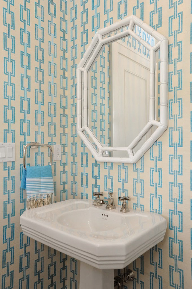 Phillip Jeffries Wallpaper. Chain Link 5641 in Aqua on Ivory Manila Hemp Phillip Jeffries. Nina Liddle Design. The wallpaper in this turquoise powder room is the Chain Link 5641 in Aqua on Ivory Manila Hemp by Phillip Jeffries.