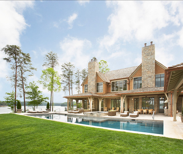 Pool Design Ideas. Lake Front Country home with Pool and Terrace. #Pool #PoolDesgn #PoolIdeas