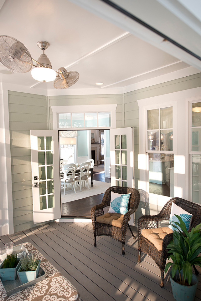 Porch. Porch Decor. Porch Furniture. Porch fan. Porch Paint Color. The Easy Living all-season conditioned screen porch, softening the boundary between indoors and out. #Porch