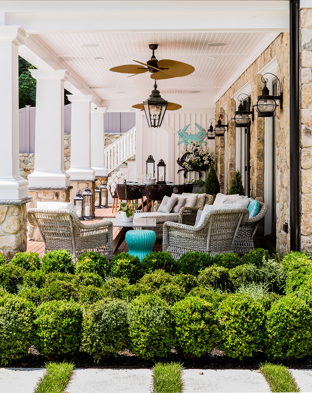 Porch. Porch with turquoise decor. #Porch Brookes and Hill Custom Builders.