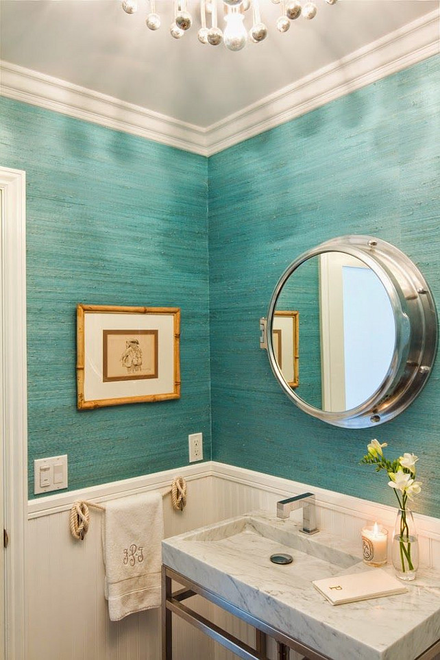 Powder Room wallpaper. Grasscloth wallpaper in powder room. Brittney Nielsen Interior Design.