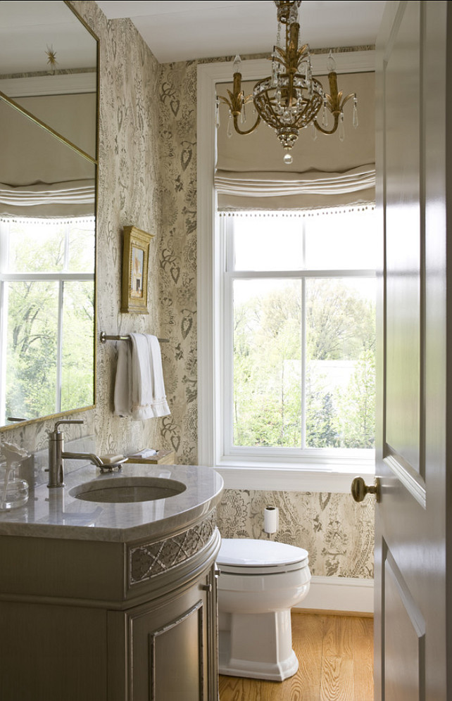 Powder Room. Traditional Powder Room Design. Powder room with wallpaper. #PowderRoom #TraditionalPowderRoom 2 Ivy Lane.