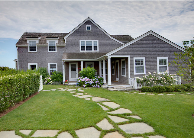 Shingled-Style Beach Home. Beautiful exterior ideas for shingled beach homes. #ShingledHomes #ShingledBeachHouse #BeachHouse