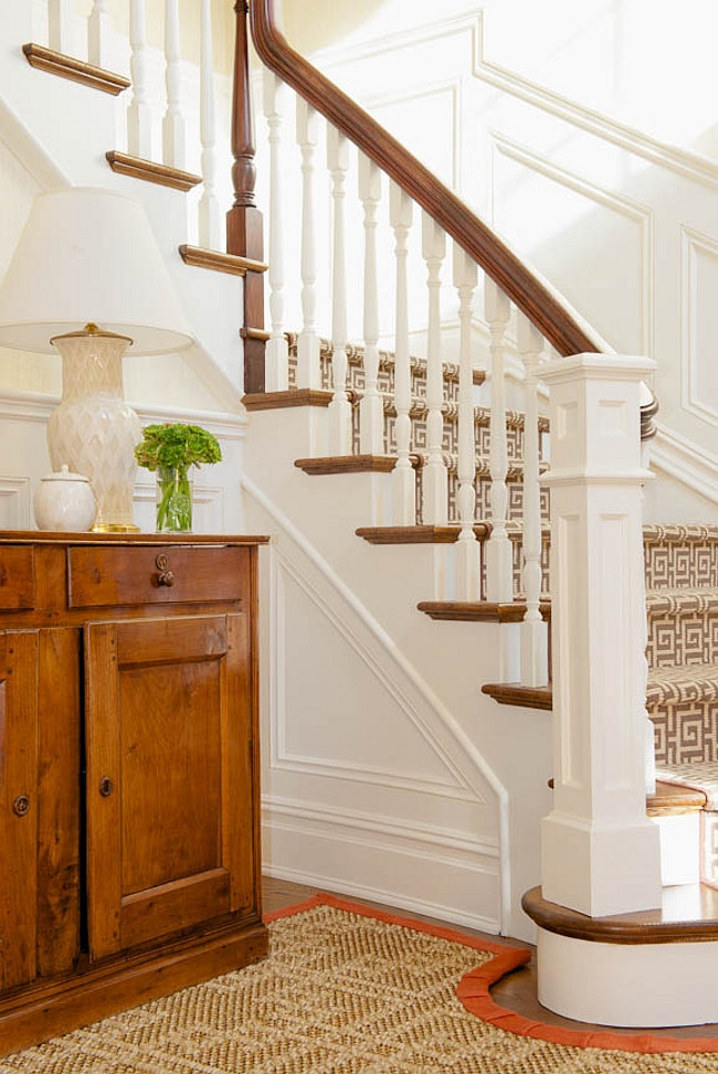 Stair Runner. Gray fretwork stair runner. Kerry Hanson Design.