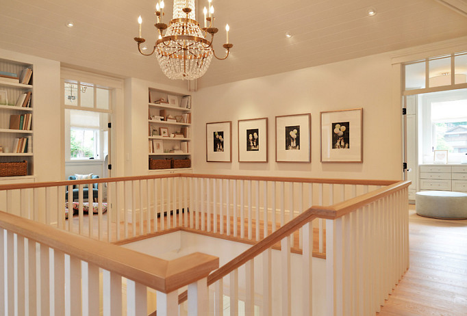 Staircase Landing Chandelier Ideas. The chandelier is from Circa Lighting two tier paris flea market chandelier #CHC1508 in antique burnished brass with seeded glass beads. Sunshine Coast Home Design.