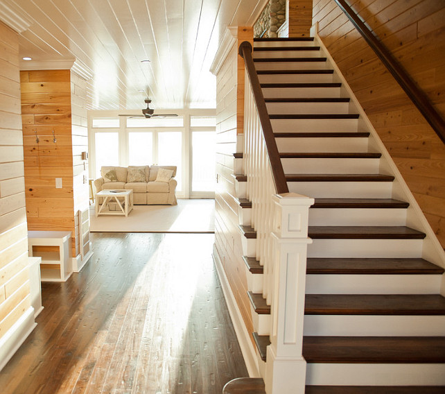 Staircase Stain Ideas. Staircase Stain. The handrail and stair treads are Black Walnut with Minwax Special Walnut stain and a matte Waterlox finish. #StaircaseStain #MinwaxWalnut