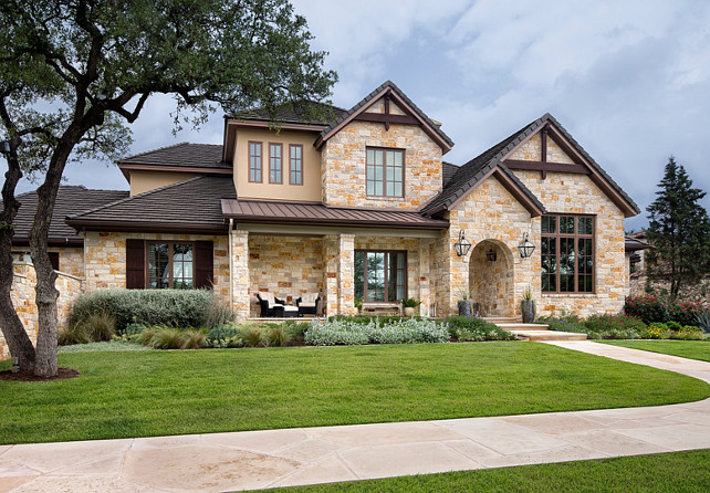 Stone home exterior. Stone home exterior ideas. Natural Stone home exterior. The exterior features natural stone. Flagstone home exterior. Martha O'Hara Interiors.