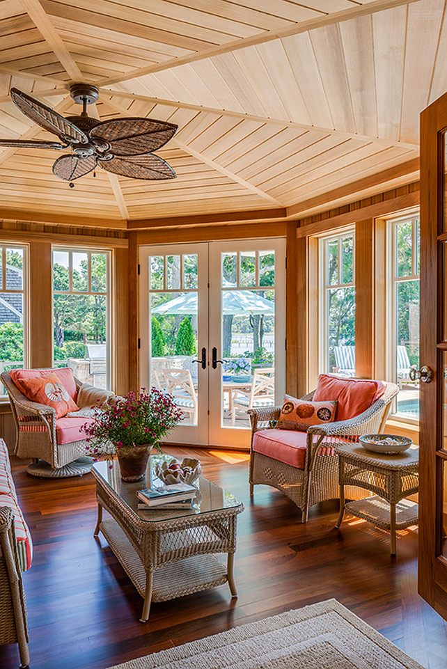 Sunroom. Shiplap Sunroom. Sunroom with unfinished cedar board cladding walls. #Sunroom #Shiplap Polhemus Savery DaSilva Architects Builders.