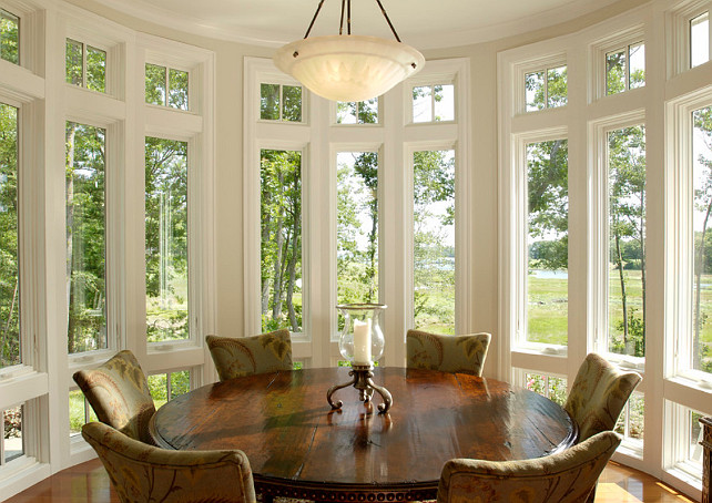 Eating Area Design. I love seeing lots of windows in eating areas. #eatingarea #EatingNook #Interiors #HomeDecor