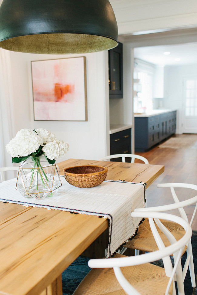 Transitional Dining Room with Farmhouse Table and Wishbone Chairs. #TransitionalDiningRoom #Wishbone #Chairs Shea McGee Design.