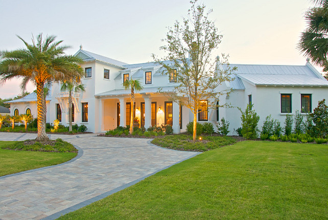 Tropical Beach House. Caribbean Beach House Architecture. Beach house with metal roof, ponte vedra, white stucco, west indies, White exterior, white architecture. Cronk Duch Architecture.