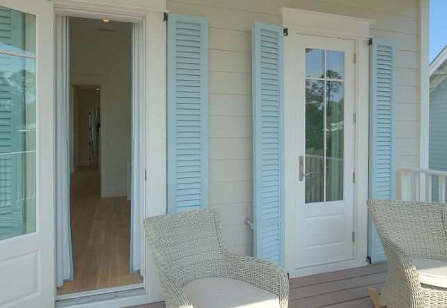 Turquoise shutters. Beach house shutter paint color. Christ & Associates.