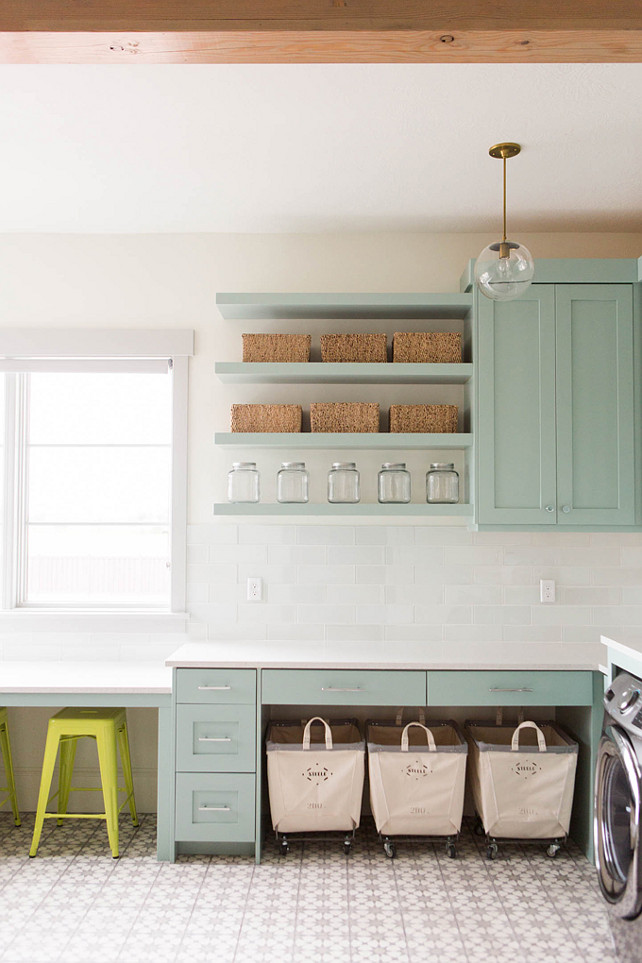 Laundry Room with Blue Walls - Transitional - Laundry Room