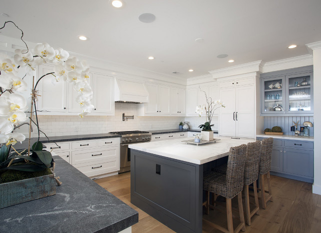 White Kitchen Gray Island. #WhiteKitchen #GrayKitchenIsland #GrayIsland