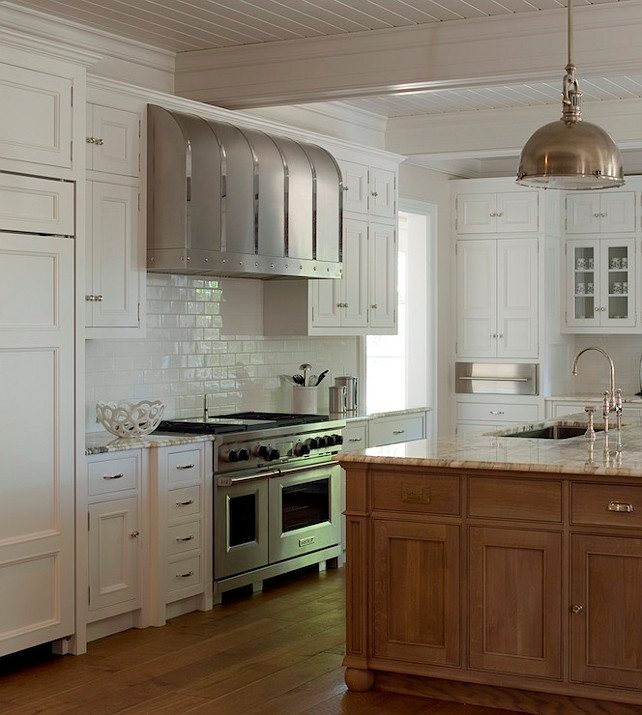 White Kitchen with Beadboard Ceiling #WhiteKitchen #BeadboardCeiling #Kitchen #KitchenBeadboardCeiling Phoebe Howard.