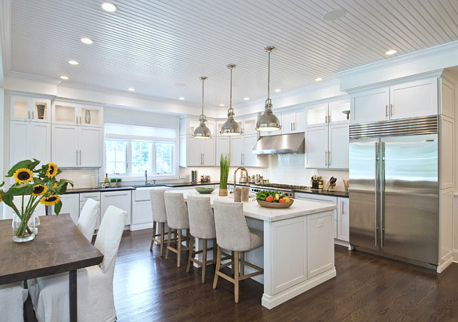 White Kitchen. White Kitchen Beadboard Ceiling. White Kitchen Beadboard. #Kitchen #WhiteKitchen #KitchenBeadboard #KitchenBeadboardCeiling EB Designs