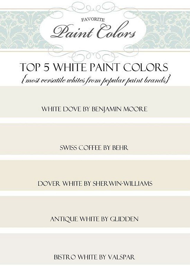 White Paint Color. Popular White Paint Color. #WhitePaintColor #WhiteColorPalette Via favoritepaintcolorsblog